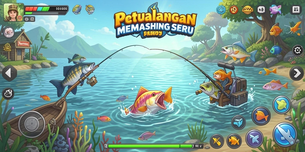 Screenshot gameplay <strong>5ZK</strong> menampilkan aksi memancing yang seru dan indah.