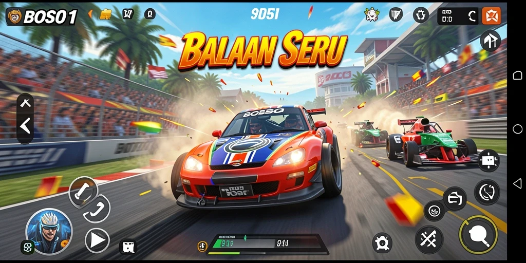 Tampilan aksi balapan yang penuh kecepatan dalam <strong>BOS01</strong>.
