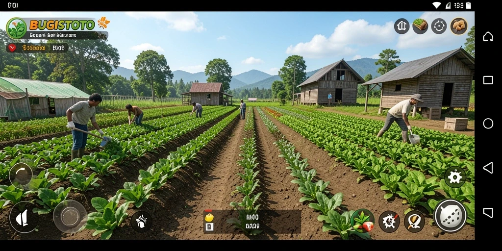 Tampilan screenshot <strong>BUGISTOTO</strong> menunjukkan aktivitas bertani yang menyenangkan.
