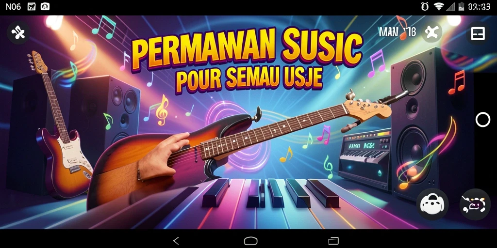Tampilan gameplay N06 yang penuh warna dengan berbagai lagu menarik.