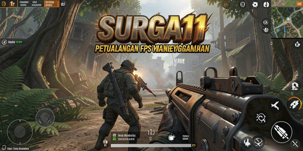 Screenshot gameplay <strong>SURGA11</strong> menggambarkan aksi menegangkan dalam pertempuran FPS.